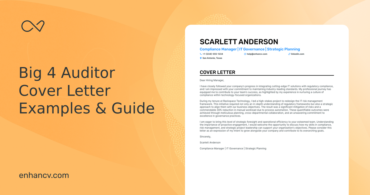 Professional Big 4 Auditor Cover Letter Examples and Template for 2026 ...