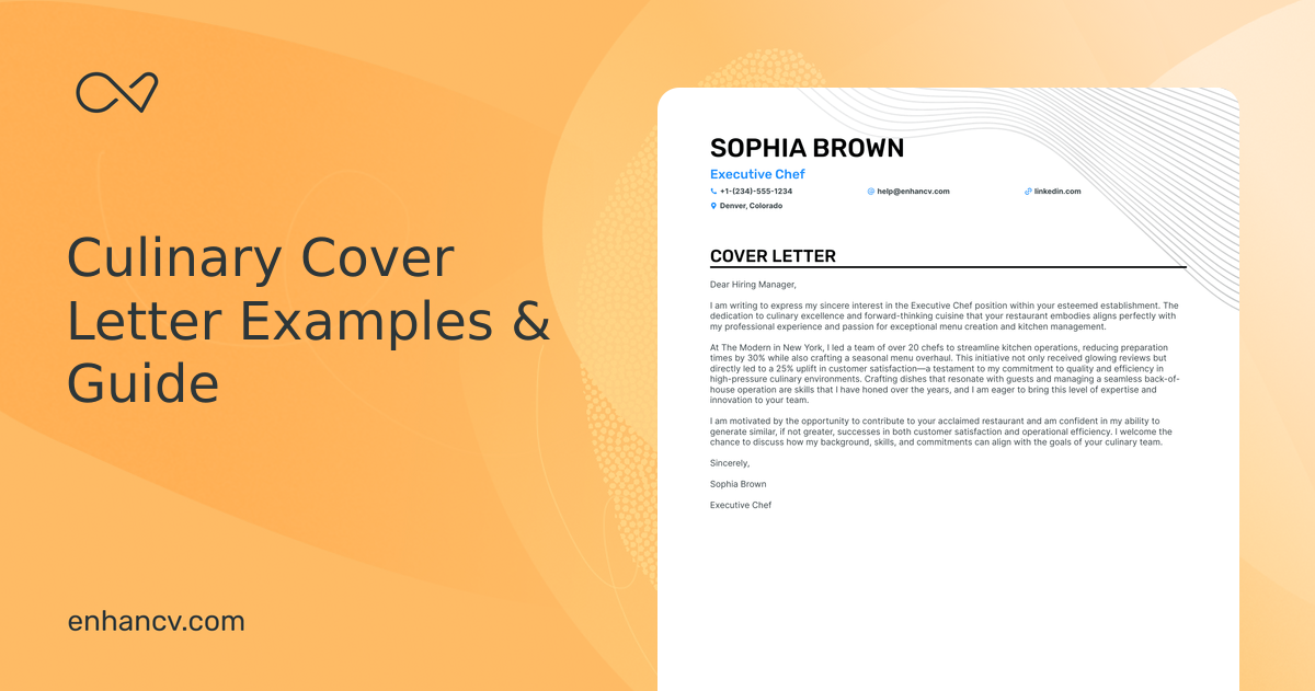 5 Professional Culinary Cover Letter Examples and Template for 