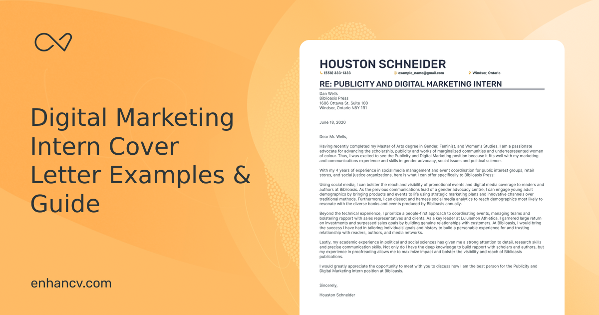 Real Digital Marketing Intern Cover Letter Example for 2024