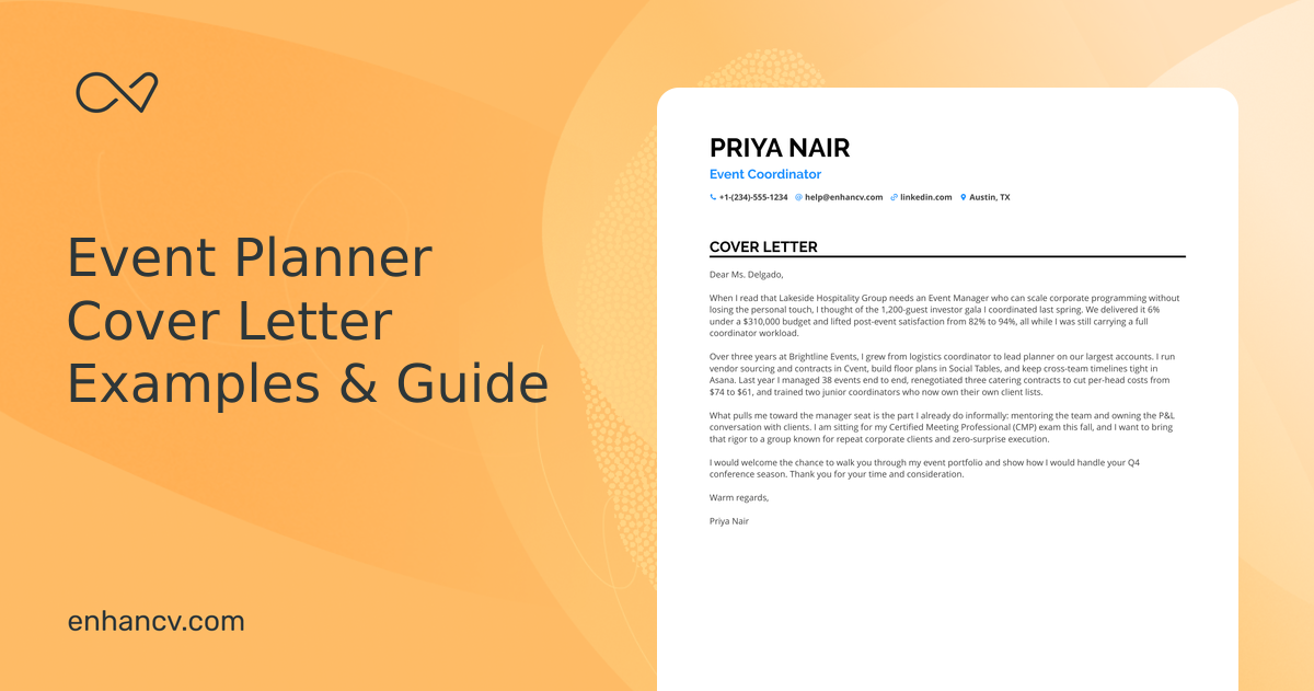 Event Cover Example Event Planner Cover Letter Examples and Sample for 2026 | Enhancv