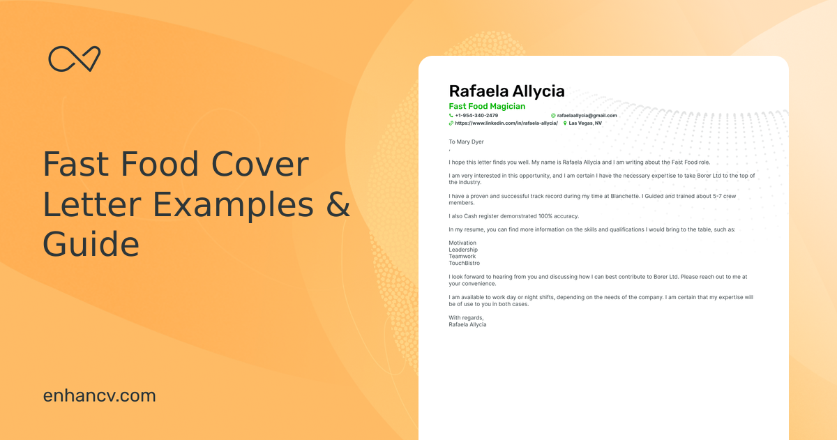 Real Fast Food Cover Letter Example for 2024
