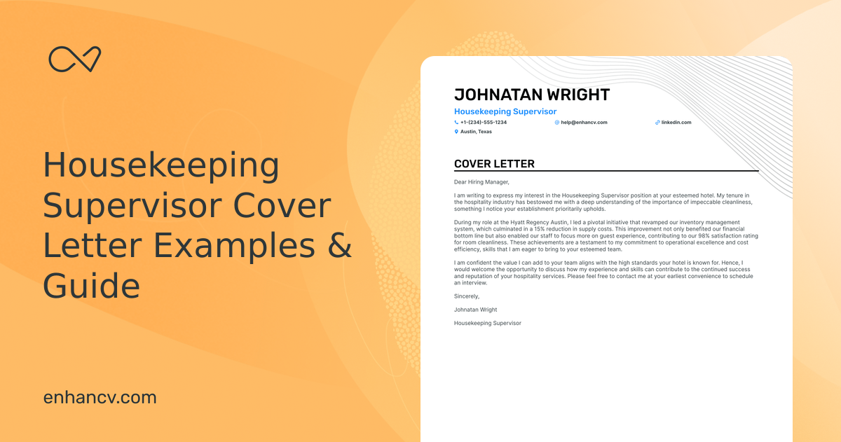 Professional Housekeeping Supervisor Cover Letter Examples and Template
