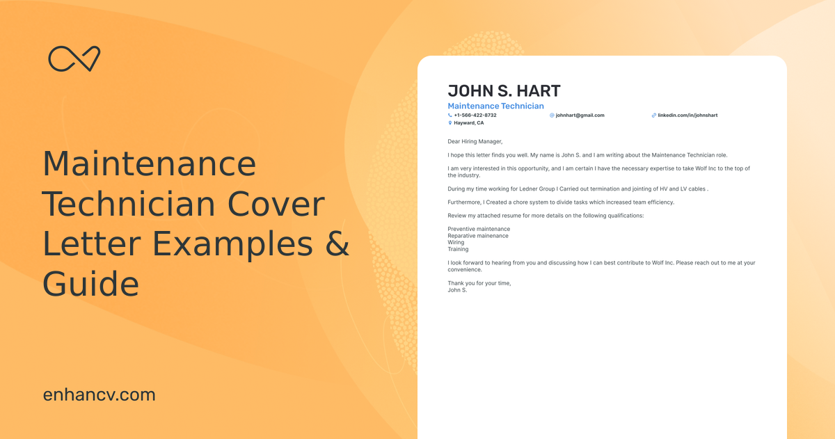 Real Maintenance Technician Cover Letter Example for 2024