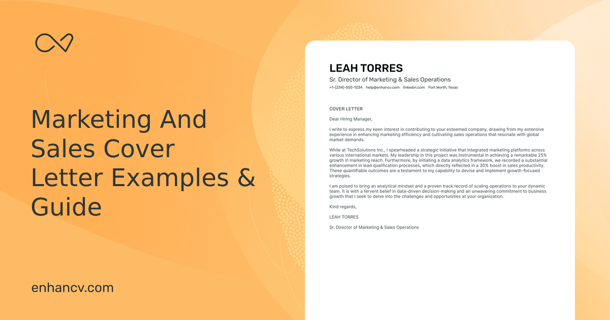 Marketing And Sales Cover Letter Examples for 2026 | Enhancv