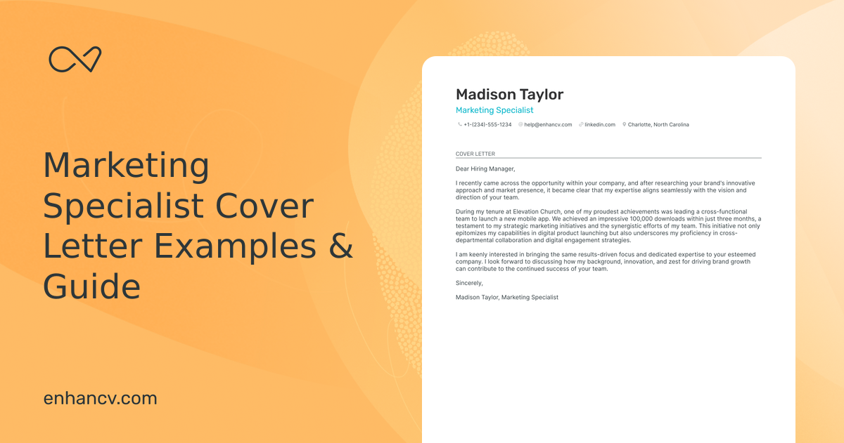 Professional Marketing Specialist Cover Letter Examples and Template