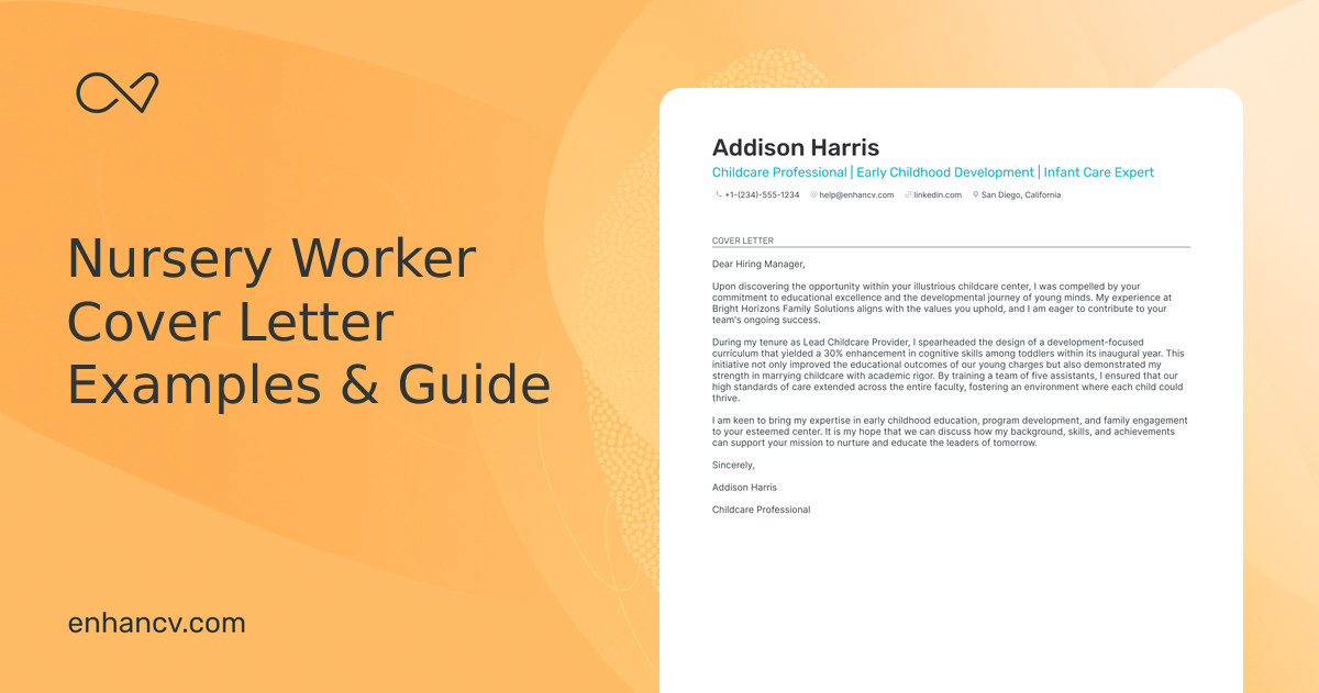 Professional Nursery Worker Cover Letter Examples and Template for 2024