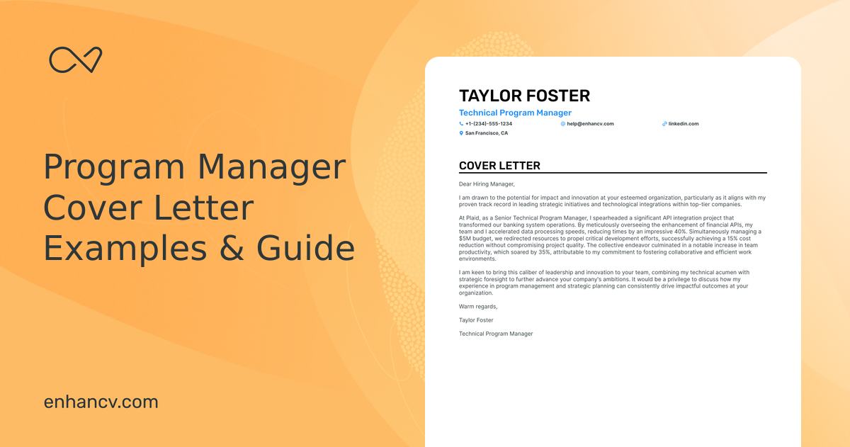 17 Professional Program Manager Cover Letter Examples and Template for ...