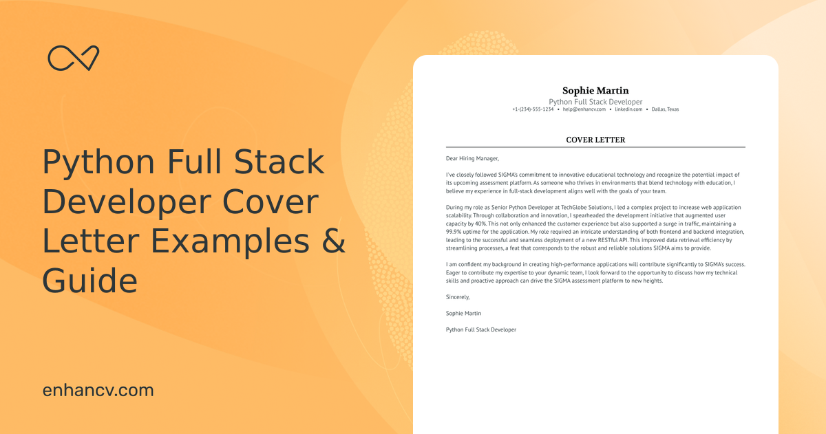 Professional Python Full Stack Developer Cover Letter Examples and ...