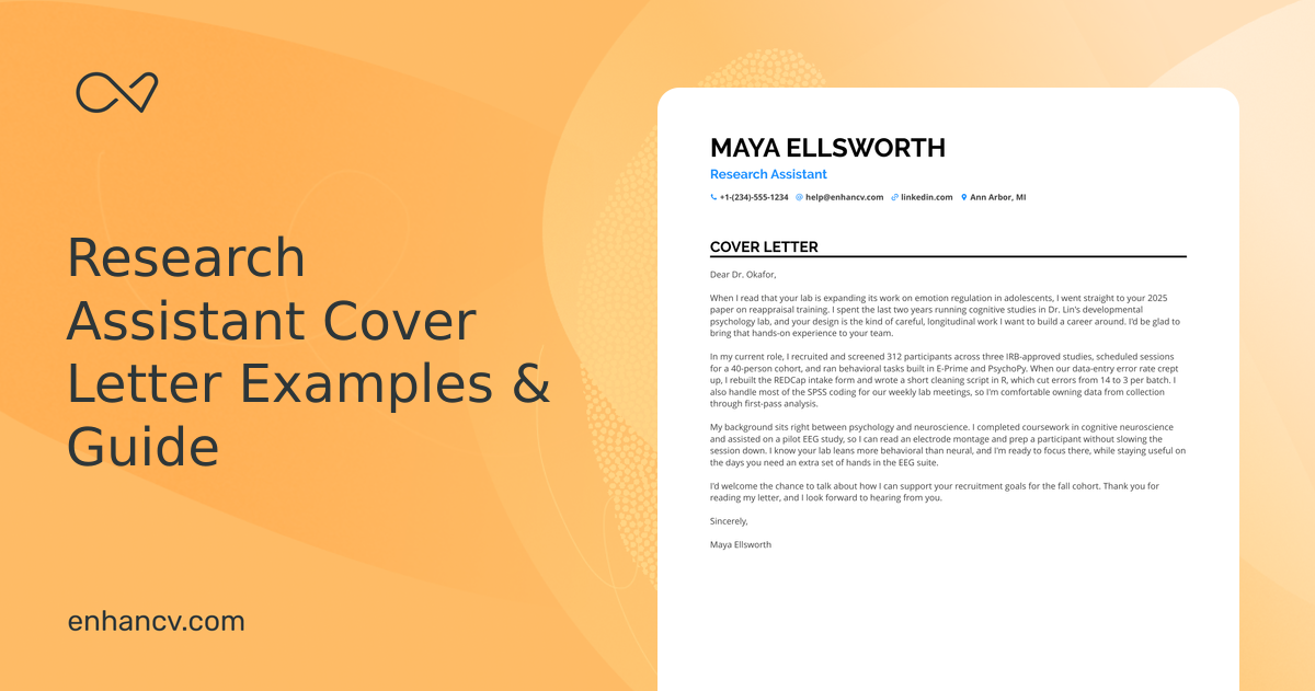 Latter Match Example Research Assistant Cover Letter Examples and Sample for 2026 | Enhancv