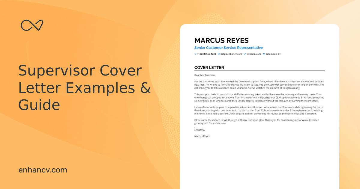 Supervisor Cover Letter Examples and Sample for 2026 | Enhancv