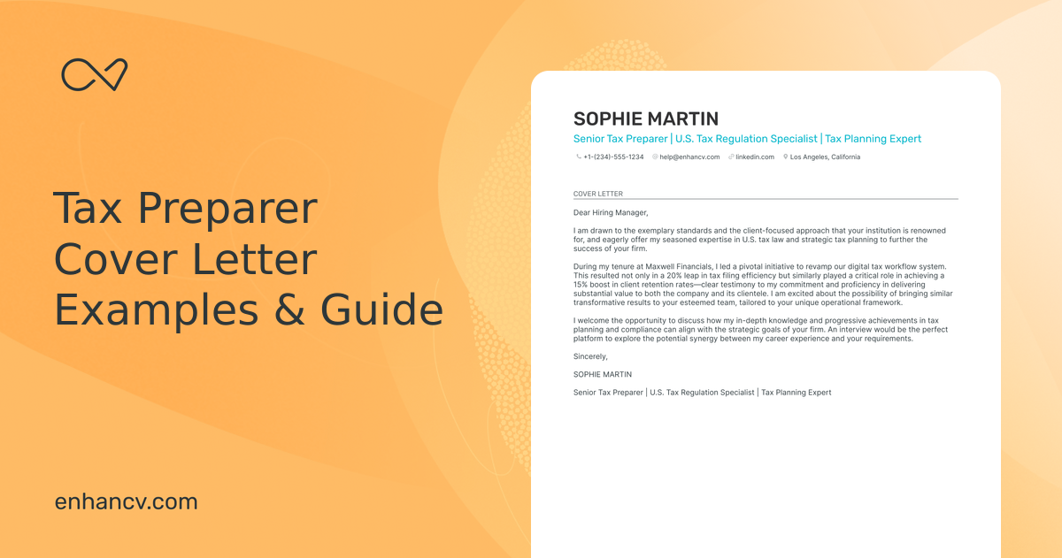 Professional Tax Preparer Cover Letter Examples and Template for 2024 ...