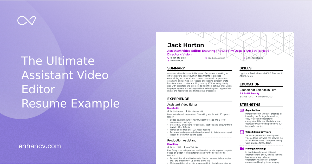 5 Assistant Video Editor Resume Examples & Guide for 2024