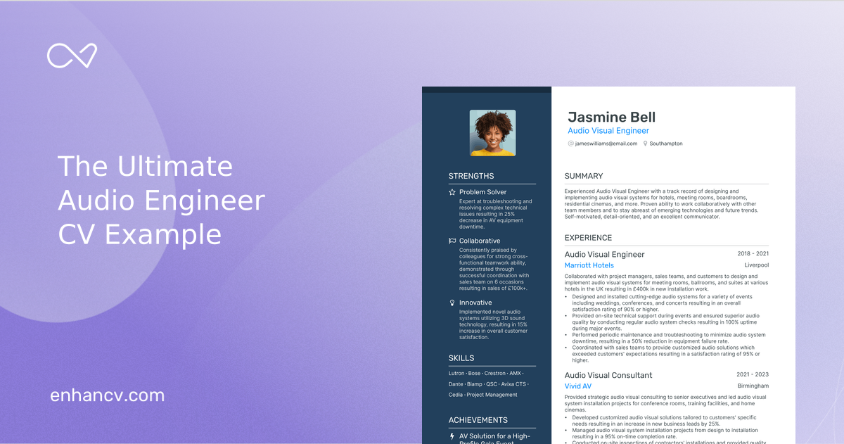 3 Audio Engineer CV Examples for 2023