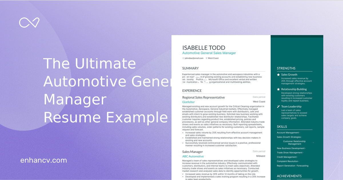 5 Automotive General Sales Manager Resume Examples & Guide for 2023