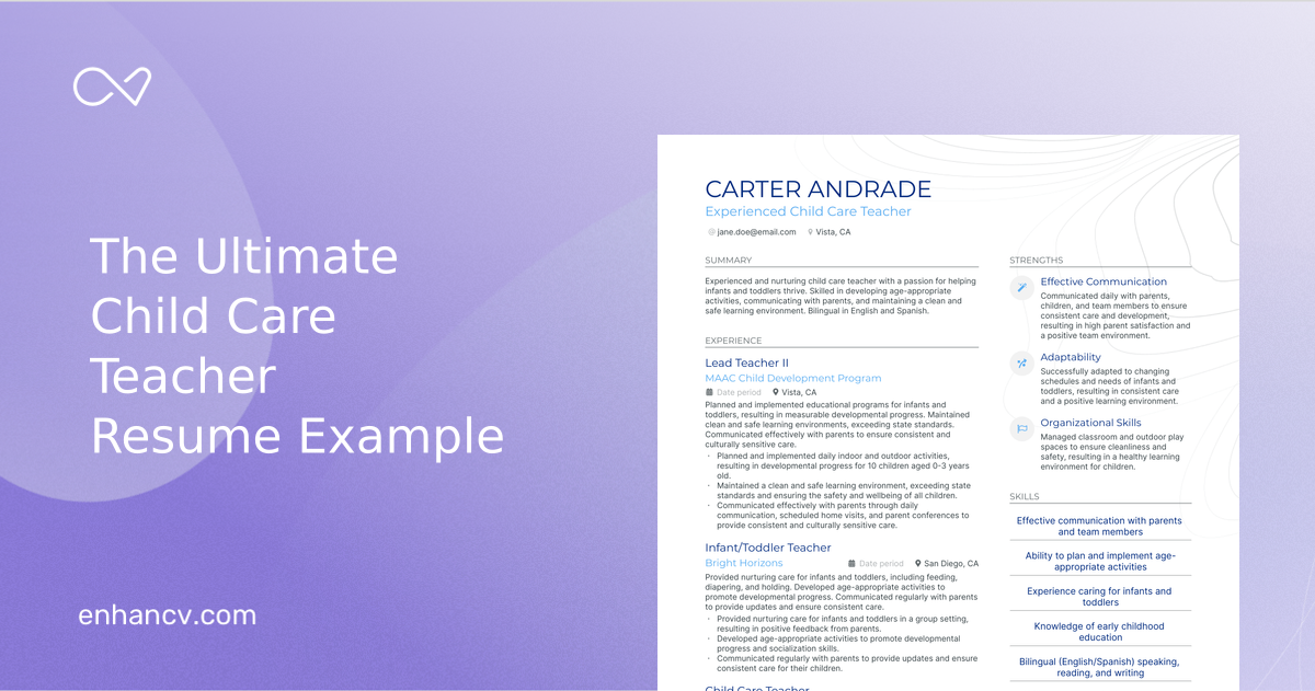5 Child Care Teacher Resume Examples & Guide for 2023