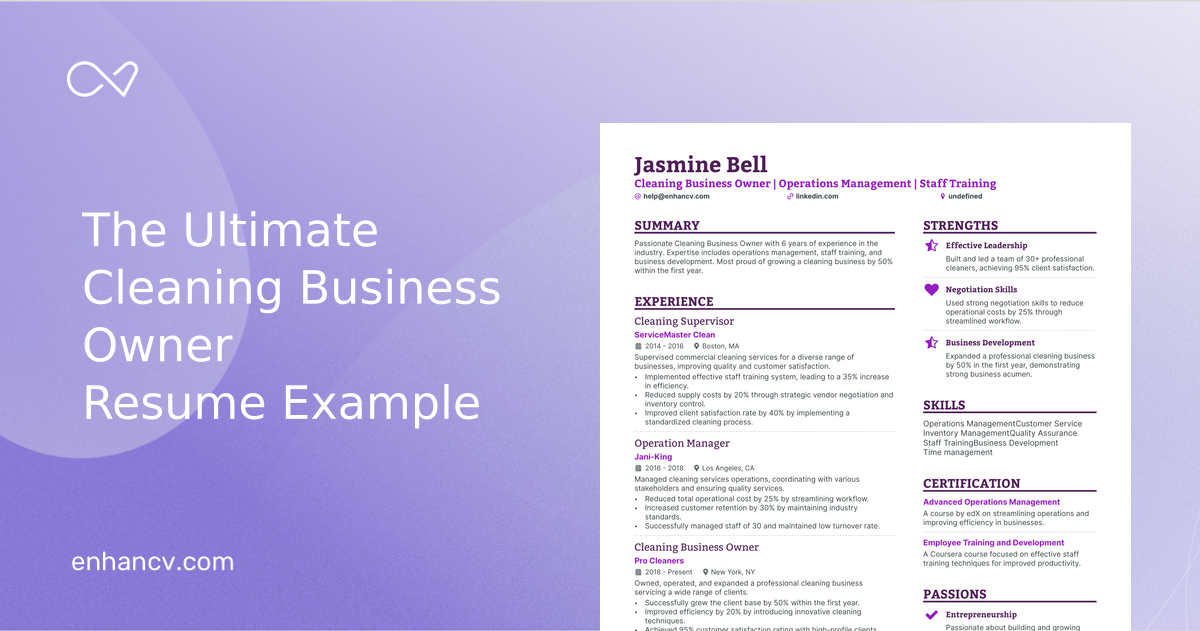 5 Cleaning Business Owner Resume Examples & Guide for 2023