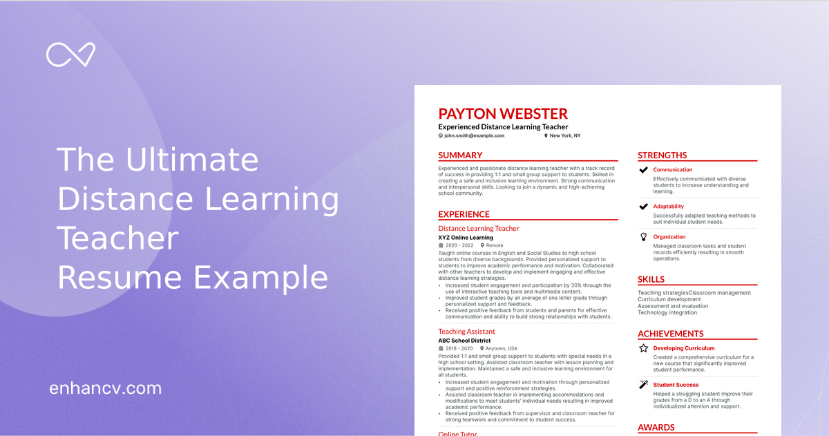 5 Distance Learning Teacher Resume Examples & Guide for 2023