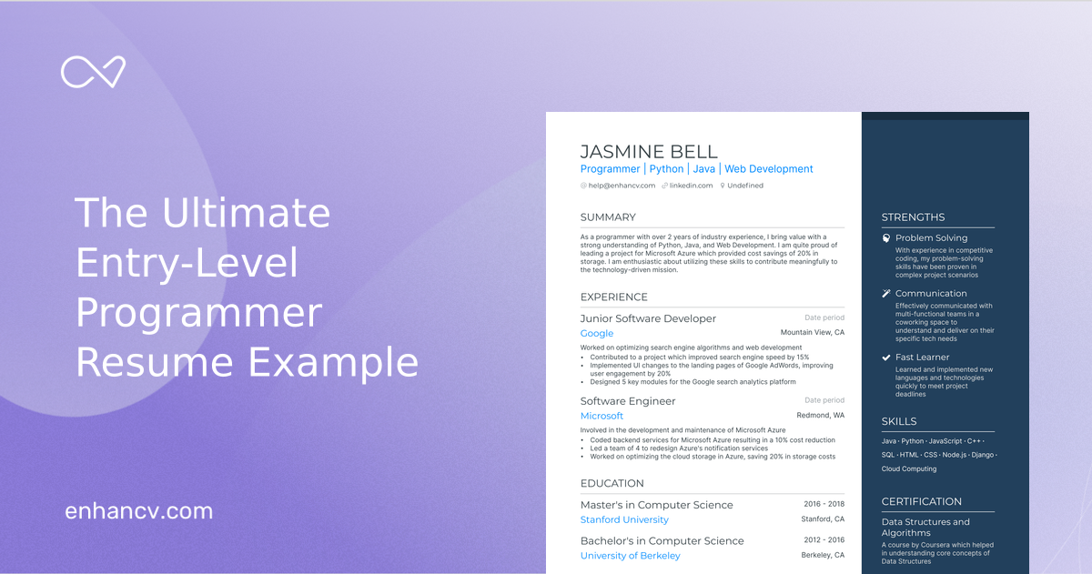5 Entrylevel Programmer Resume Examples & Guide for 2023