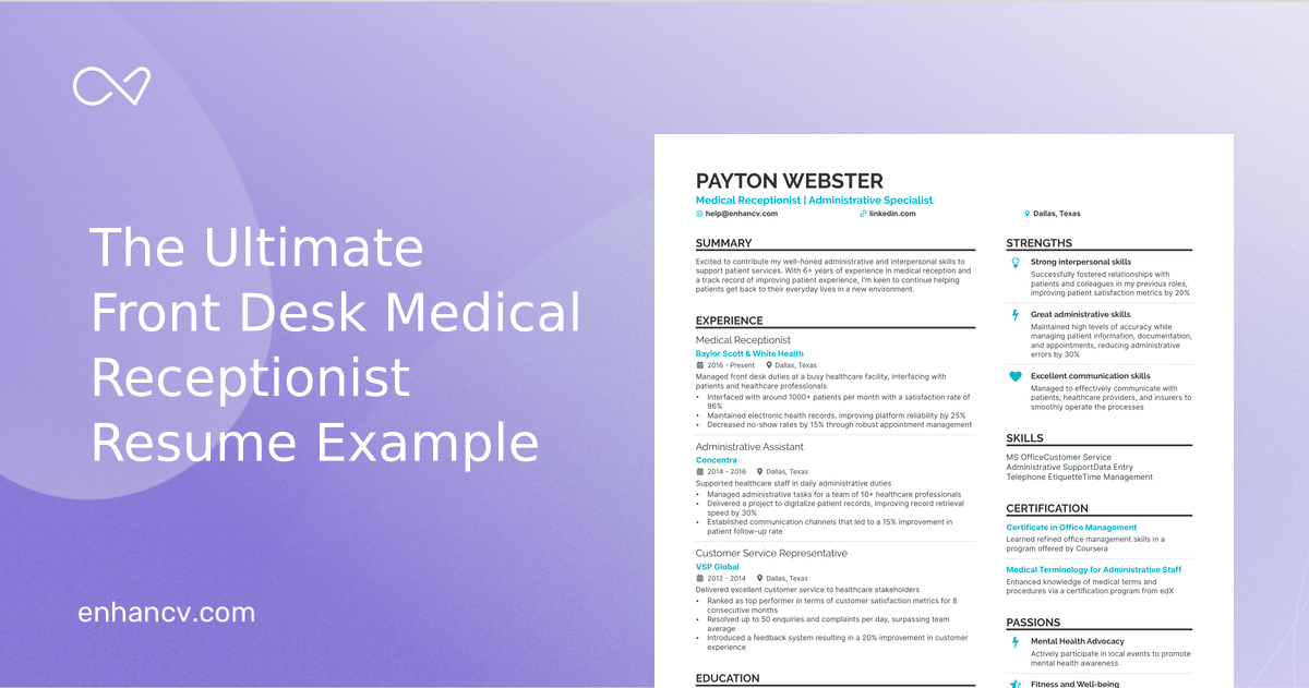 5 Front Desk Medical Receptionist Resume Examples & Guide for 2023