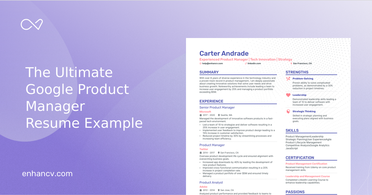 5 Google Product Manager Resume Examples & Guide for 2024