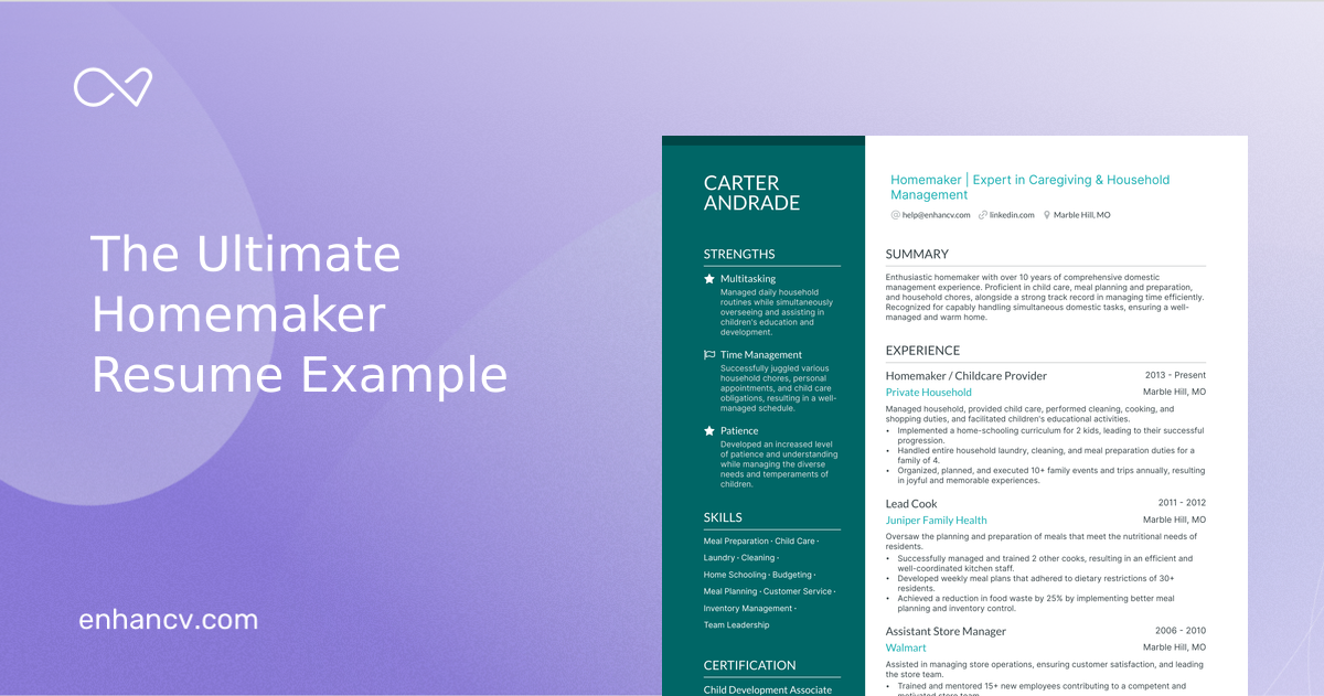 5 Homemaker Resume Examples amp Guide - Homemaker Meta