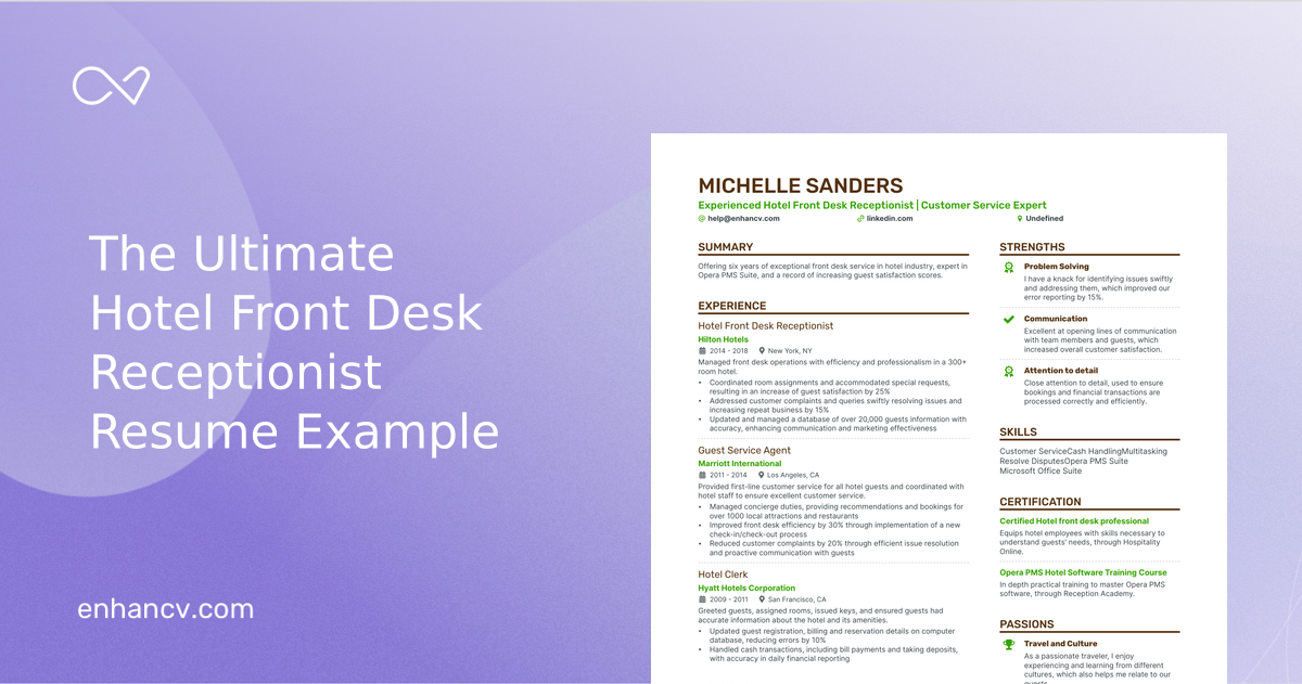 5 Hotel Front Desk Receptionist Resume Examples & Guide for 2023