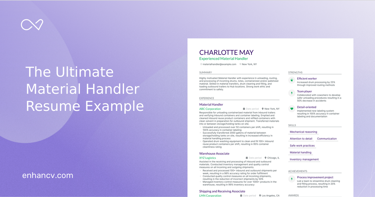 5 Material Handler Resume Examples & Guide for 2024