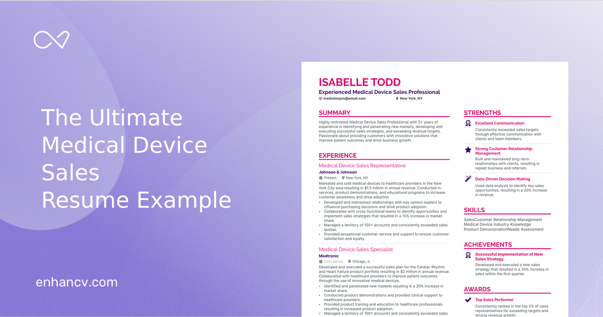 5 Medical Device Sales Resume Examples & Guide for 2023