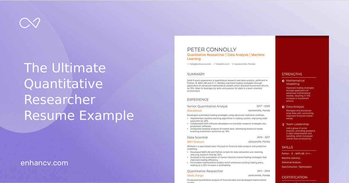 5 Quantitative Researcher Resume Examples & Guide for 2023