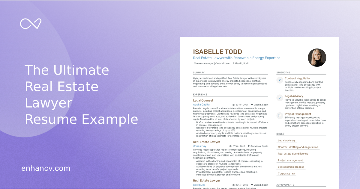 5 Real Estate Lawyer Resume Examples & Guide for 2023