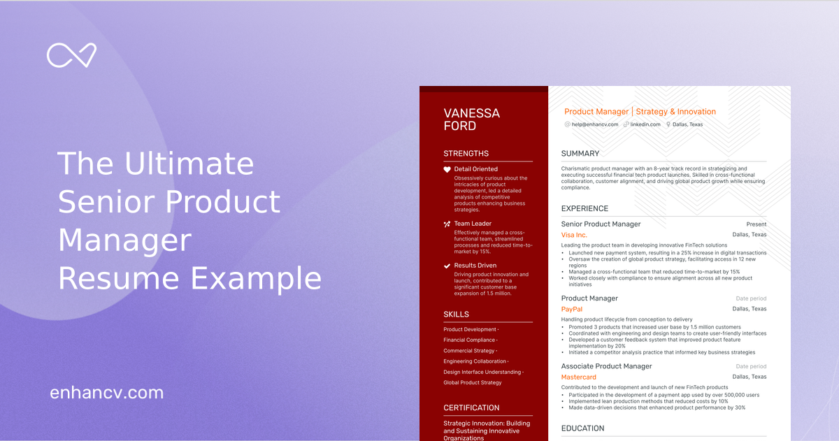 5 Senior Product Manager Resume Examples & Guide for 2023