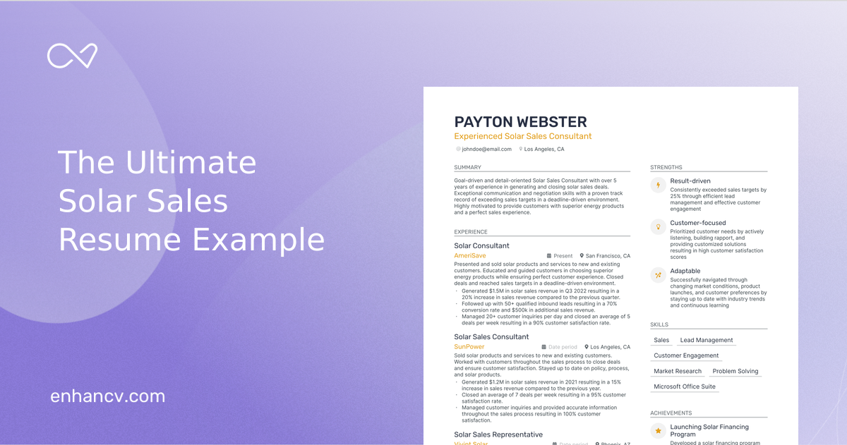 5 Solar Sales Resume Examples & Guide for 2023
