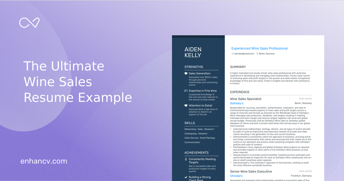 5 Wine Sales Resume Examples & Guide for 2023