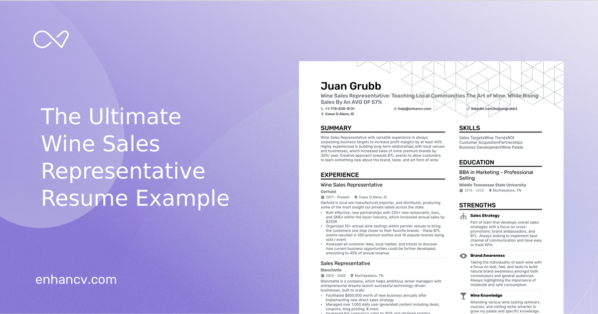 5 Wine Sales Representative Resume Examples & Guide for 2024