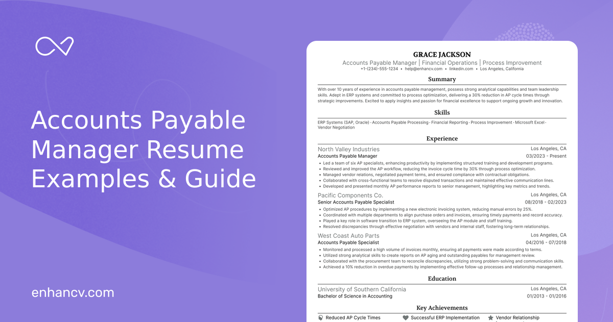 10 Accounts Payable Manager Resume Examples & Guide for 2026