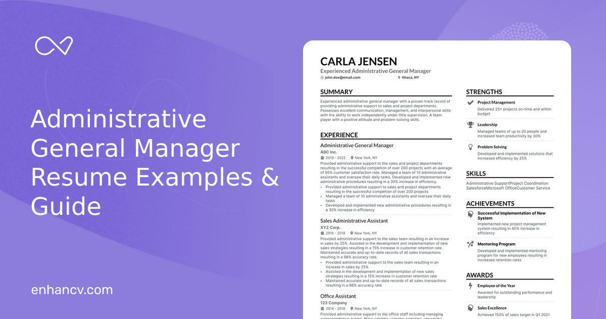 5 Administrative General Manager Resume Examples & Guide for 2024