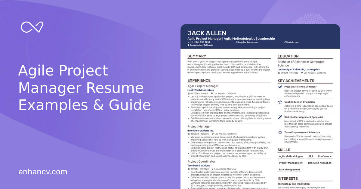 10 Agile Project Manager Resume Examples & Guide for 2026