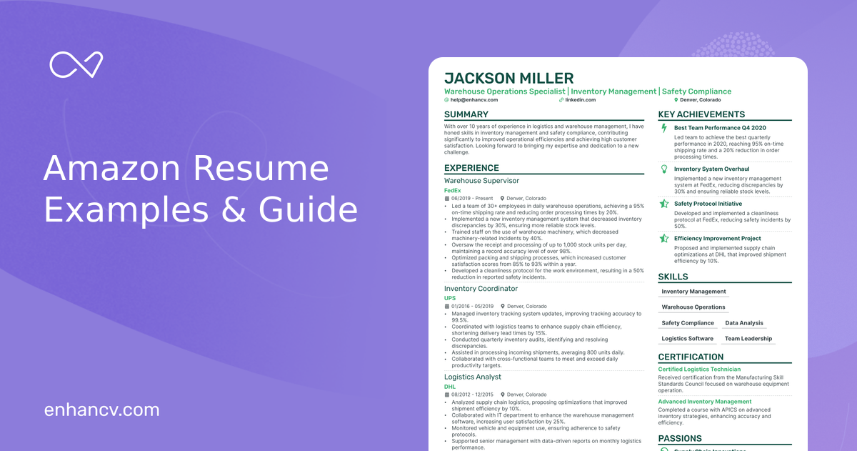 Amazon Position Example 18 Amazon Resume Examples & Guide for 2026
