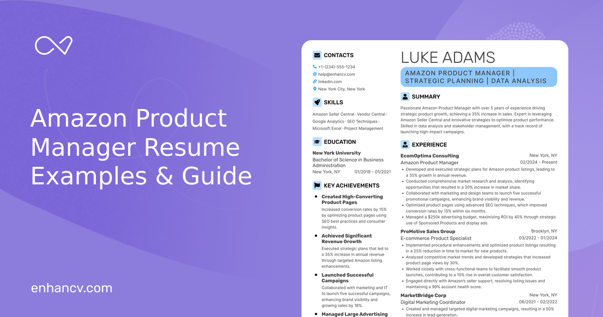 Amazon Position Example 10 Amazon Product Manager Resume Examples & Guide for 2026