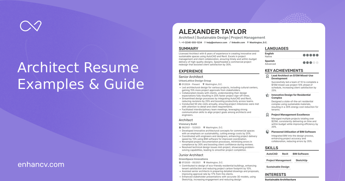 24 Architect Resume Examples & Guide for 2026