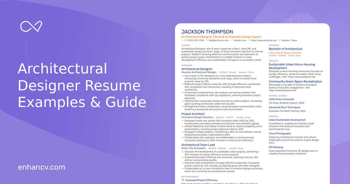 18 Architectural Designer Resume Examples, Templates & Guide for 2026