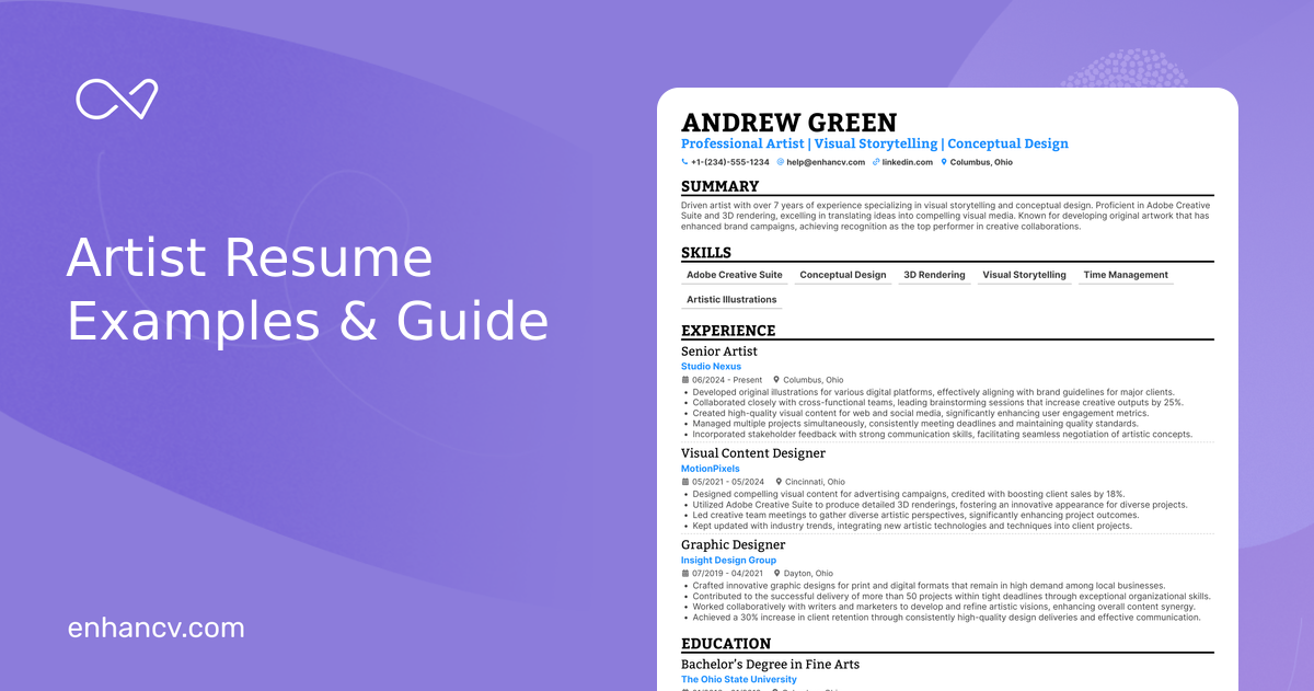 Layout Matching Examples 23 Artist Resume Examples & Guide for 2026