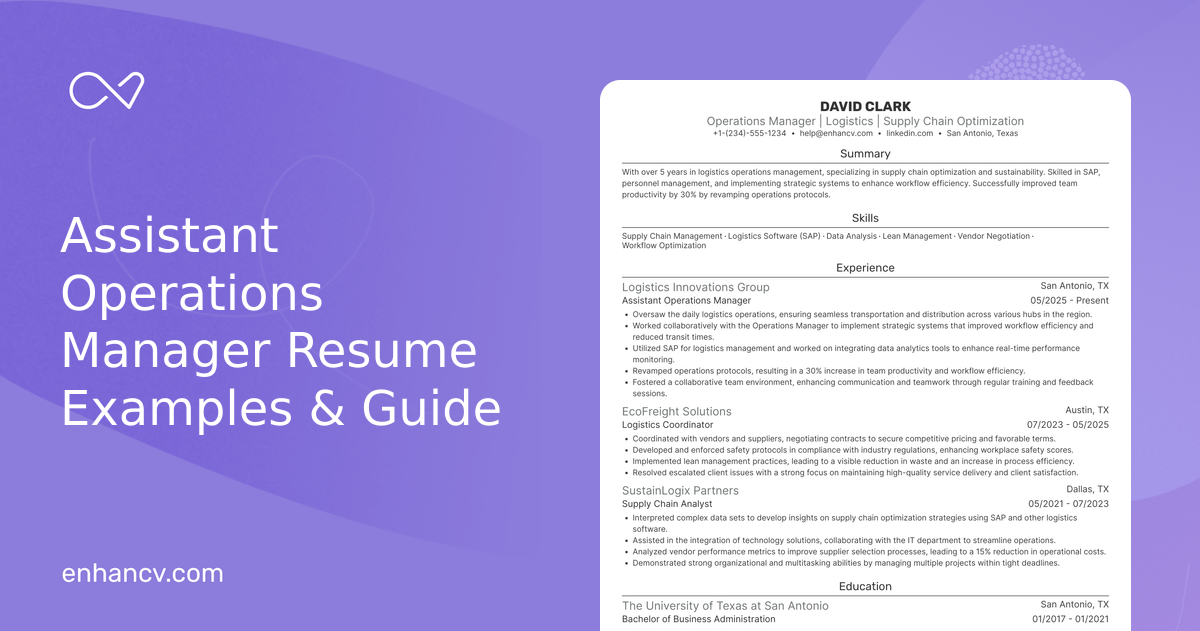 10 Assistant Operations Manager Resume Examples & Guide for 2026