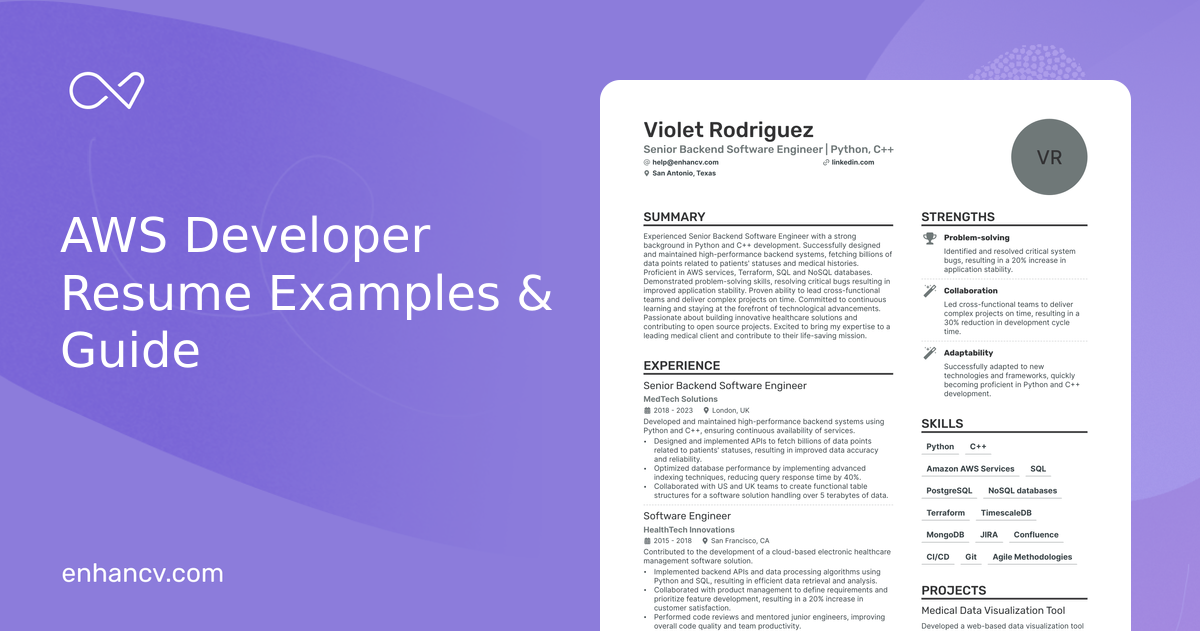 10 AWS Developer Resume Examples & Guide for 2024