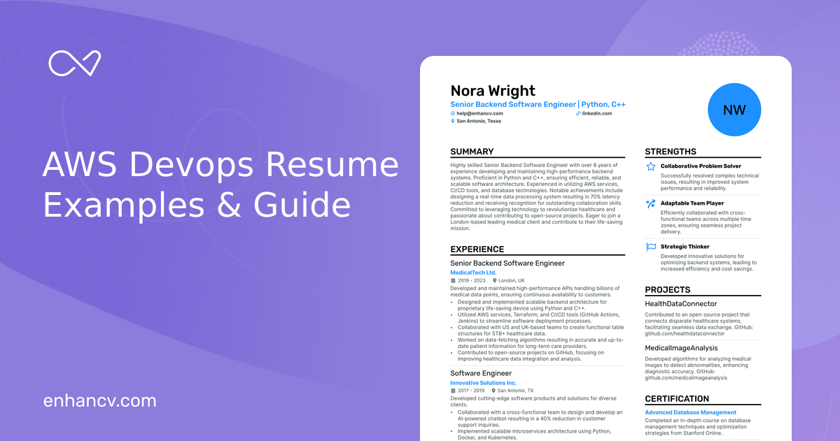 10 AWS Devops Resume Examples & Guide for 2024