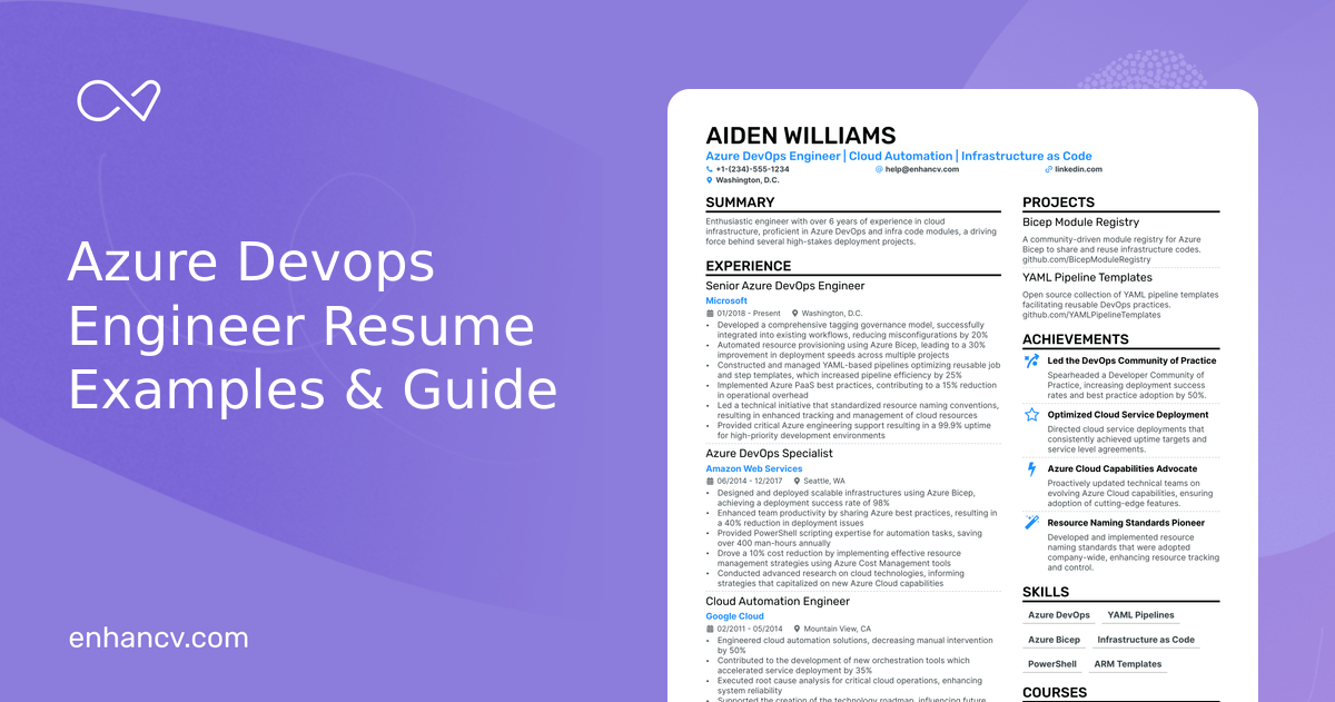 10 Azure Devops Engineer Resume Examples & Guide for 2024