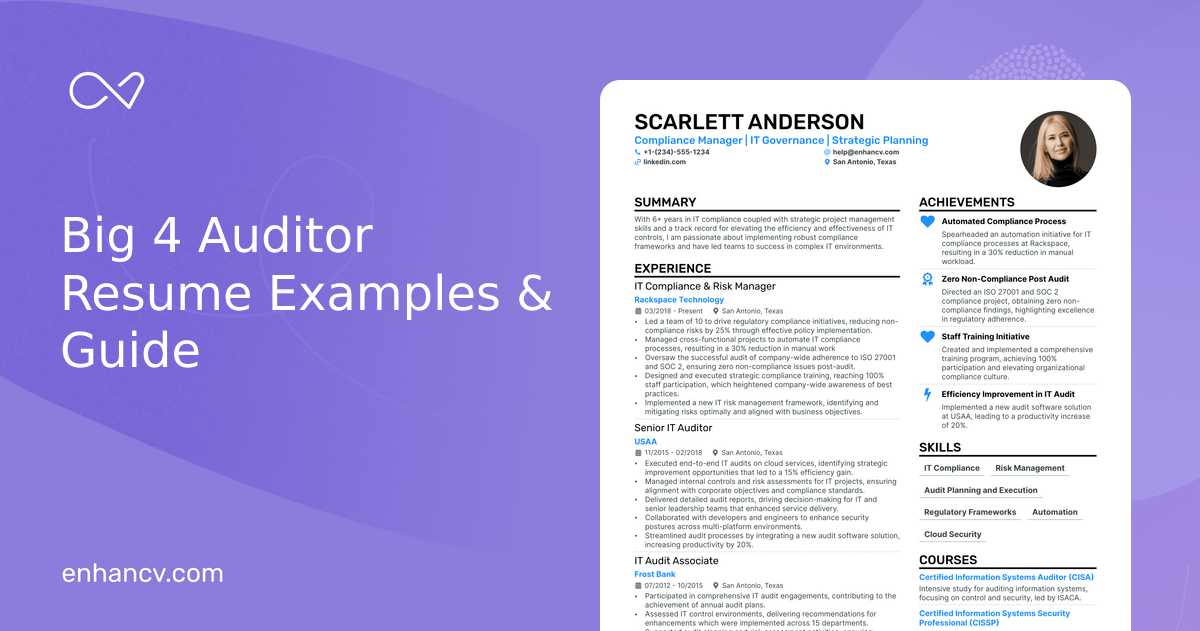 10 Big 4 Auditor Resume Examples & Guide for 2024