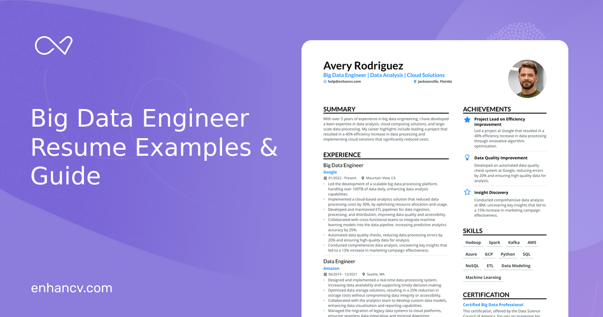 5 Big Data Engineer Resume Examples & Guide for 2024