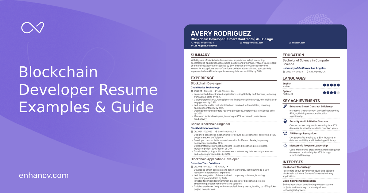 21 Blockchain Developer Resume Examples & Guide for 2026