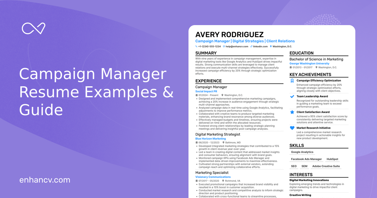 10 Campaign Manager Resume Examples & Guide for 2026